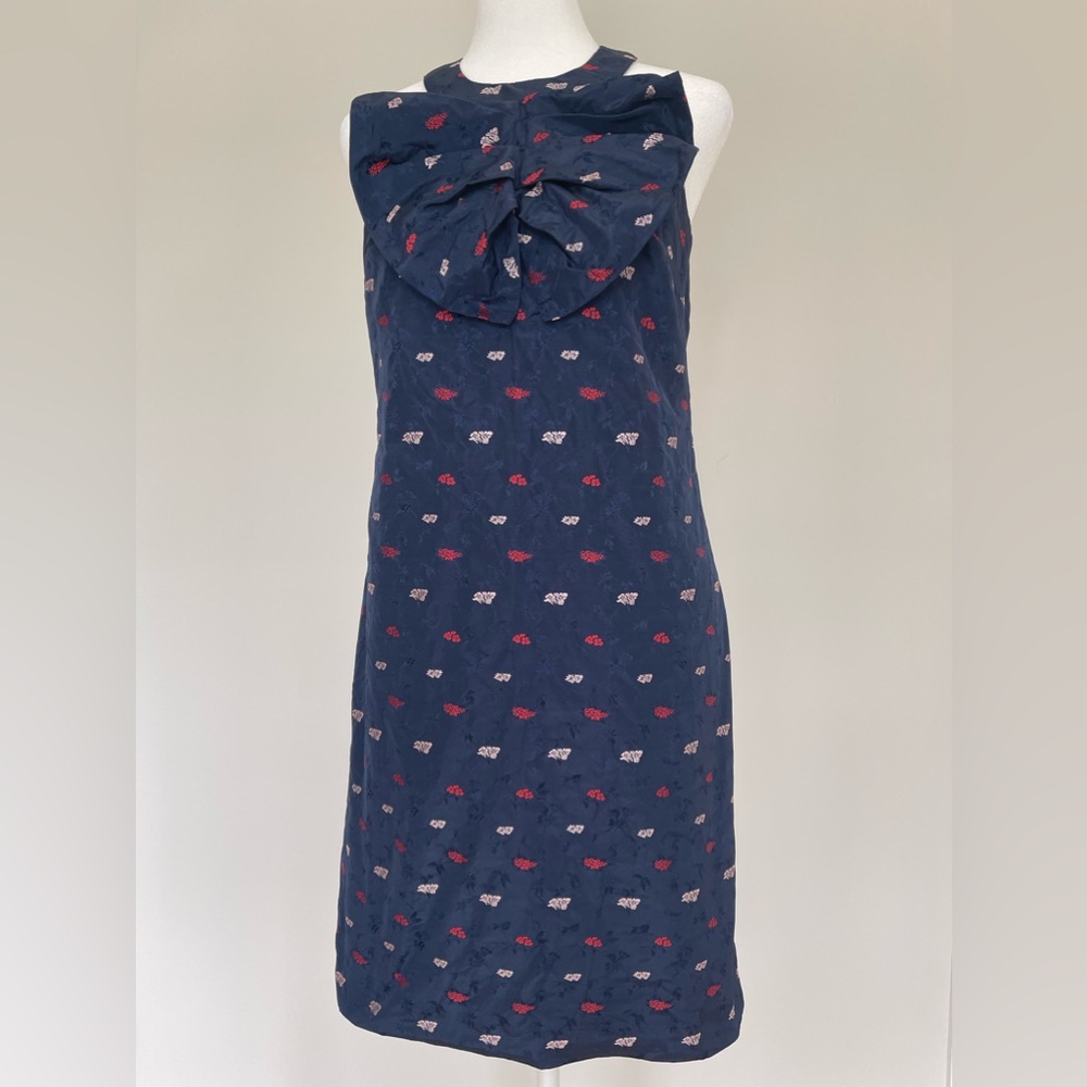 Banana Republic Women’s Size 0 Pleated-Bow Embroidery Satin Shift Blue Dress NEW